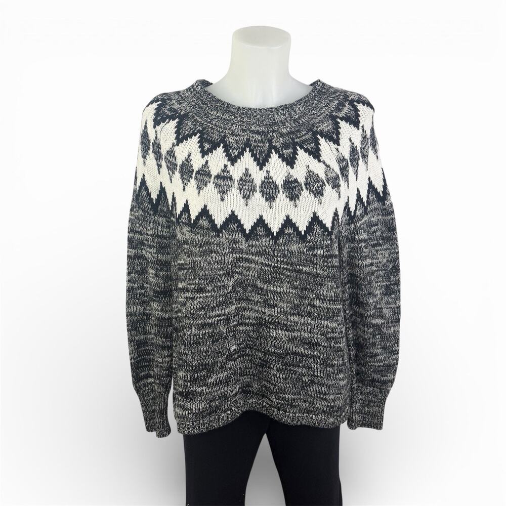 Chaps Gray Knit Sweater Womens Size XL Nordic Fair Isle Pullover